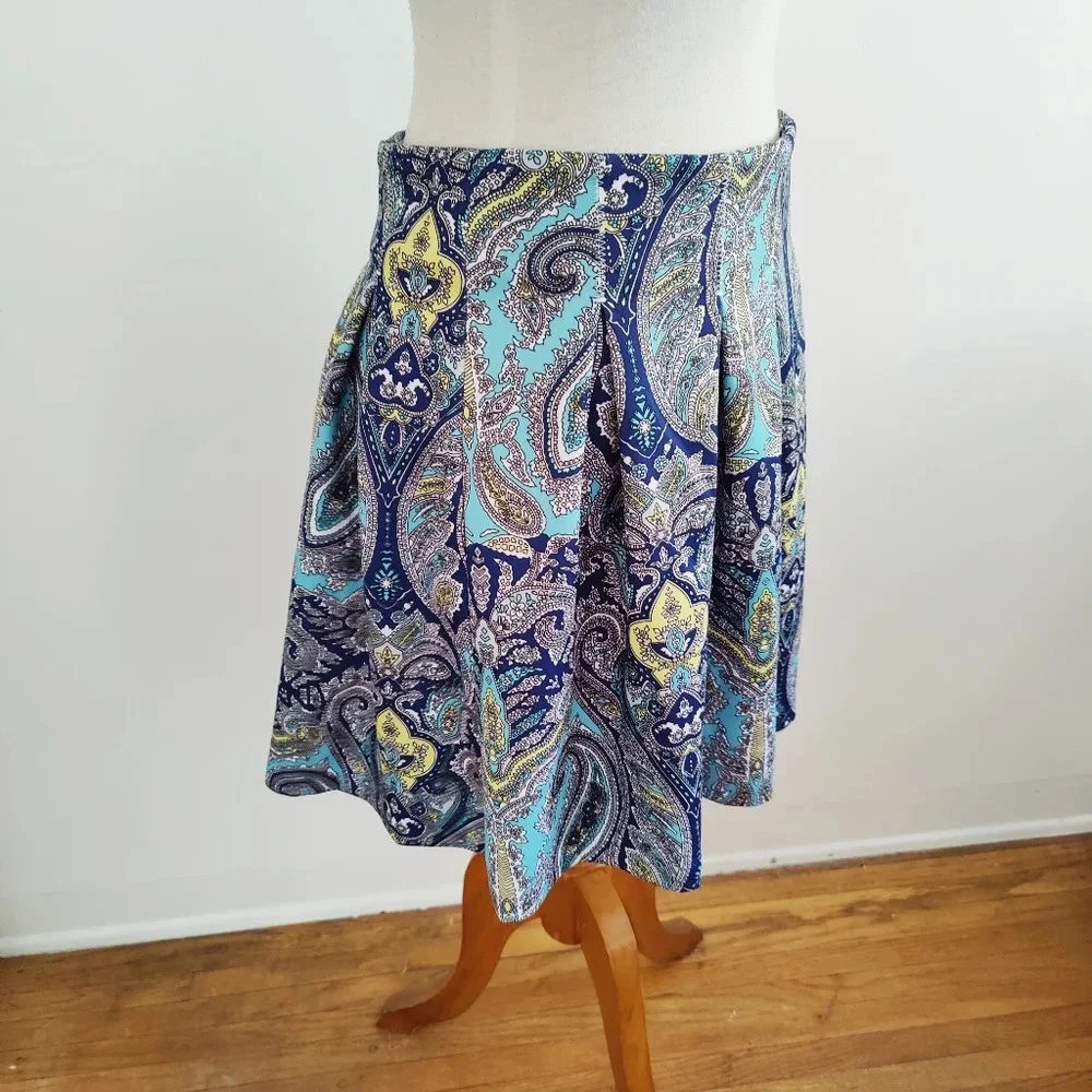 Paisley Print Skirt / Blue & Yellow / Size 10 • New w/o Tags